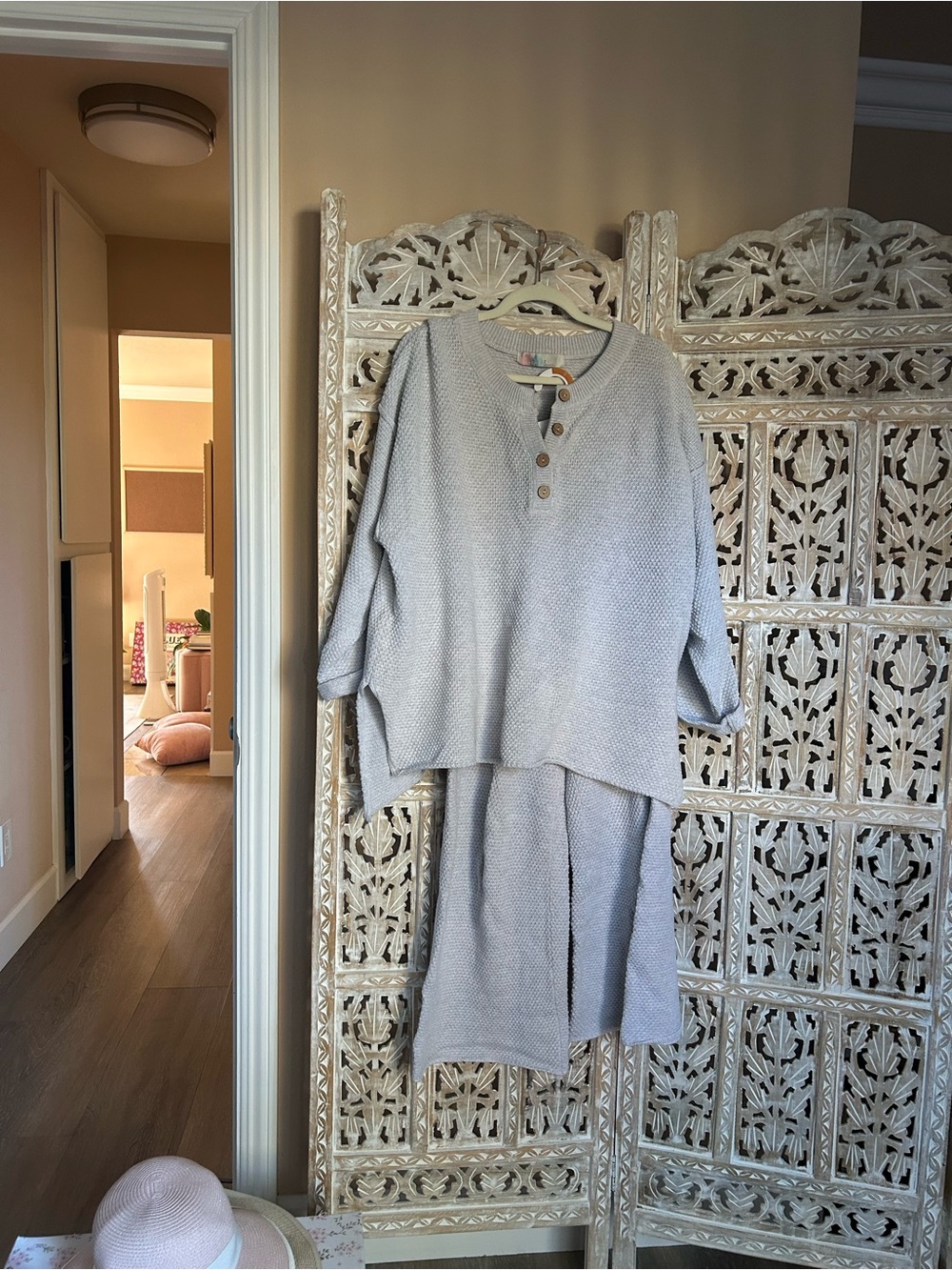 Free People Hailee Knit Sweater Set in Light Gray